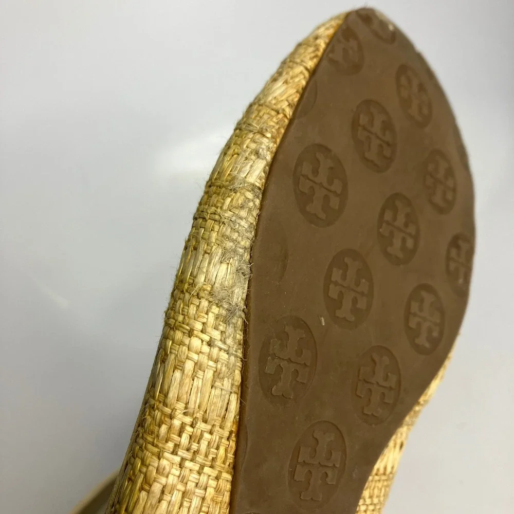 Tory Burch tan cream Raffia ballet flats women's size 9 luxury casual